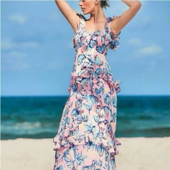 Lilly Pulitzer Riland Sweet Pea Pink Chasing The Sun Maxi Dress - Picture 1 of 10